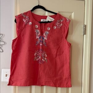 Embroidered Cotton Coral Top
